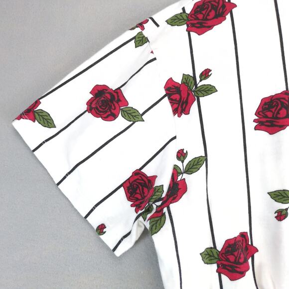 Knickerbocker Striped Red Roses T-Shirt Women's L Short Sleeves Whimsigoth Artsy - Picture 9 of 10
